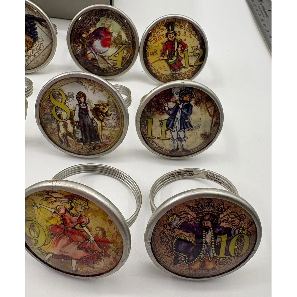 Pottery Barn 12 Days of Christmas Napkin Rings Set of 12 Multi Vintage Holiday
